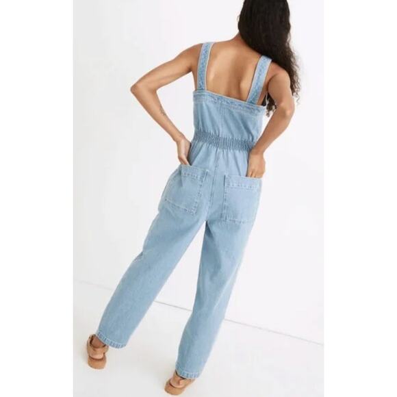 Madewell Smock Waist Denim Jumpsuit Pantsuit Overalls Zip up Blue Jeans Medium - Picture 4 of 12